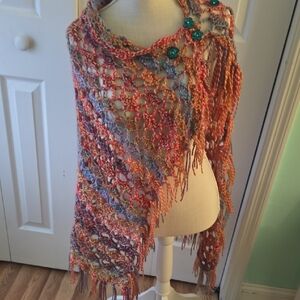 Colorful Crochet Shawl with Fringe